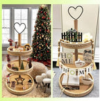 3 Tiered Tray Wooden Serving Stand Small Beaded Tray for Home Decor Display Farmhouse Country Decoration Kitchen or Dining. LIGHT BROWN - Image 3