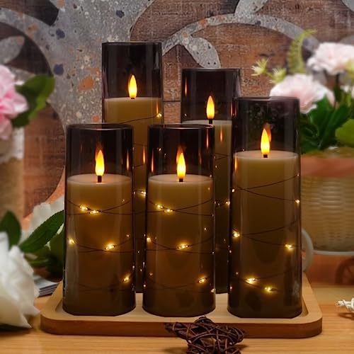 kakoya Flameless LED Candles with Timer 5 Pc Flickering Flameless Candles for Romantic Ambiance and Home Decoration Stable Acrylic Shell,with Embedded Star String，Battery Operated Candles（Grey） - Image 6