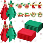 Ziliny 16 Pcs Cotton Christmas Napkins and Rings Set, 8 Washable Thanksgiving Napkins Cloth, 8 Xmas Napkin Rings for Xmas Dinner Party Table Decoration(Bells Cars Socks) by Ziliny