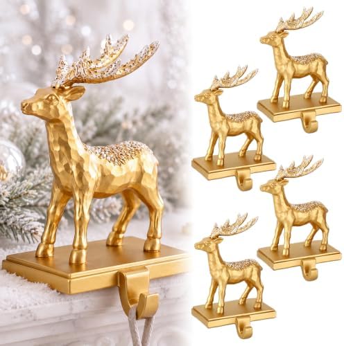 4 Pcs Christmas Reindeer Stocking Holder for Mantel Deer Stocking Hangers by Unknown