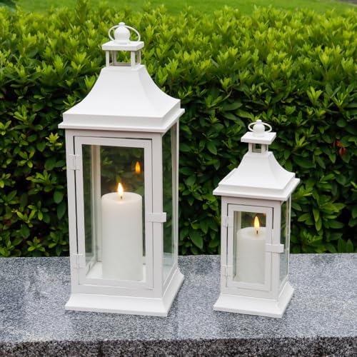 JHY DESIGN Set of 2 19.5''&13''Tall Vintage Candle Lanterns Outdoor Hanging Tower Lantern Metal Candle Holder for Garden Living Room Indoor Outdoor Parties Weddings Balcony Patio by JHYDESIGN
