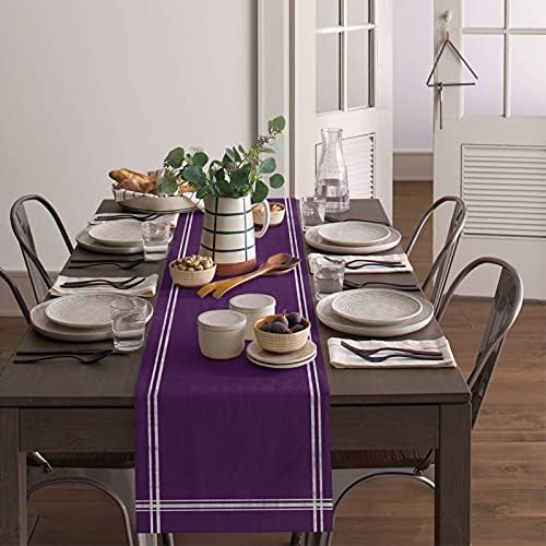 Smile Sunflower Deep Purple Table Runner, Burlap Table Runners 120 inches Long,Farmhouse Style Solid Color Table Runner for Wedding Holiday Party Dinner,Dresser Scarf Decor - Image 4