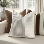YCOLL Farmhouse Euro Sham Pillow Covers 24x24, Modern Throw Pillow Covers Set of 2, Black and Beige Striped Patchwork Linen Decorative Pillows Cushion Covers for Bed Sofa Couch Living Room Home Decor - Image 2