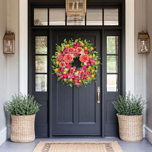 ICX 24 Inch Spring Wreaths for Front Door with Pink Peony Tulip Orchid - Image 5