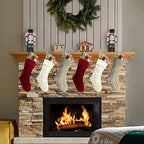 18" Unique Burgundy and Ivory White and Khaki Knit Christmas Stockings Style3,Pack 6 - Image 2