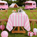 Fanqisi 2 Packs Pink and White Striped Table Cloth 57 x 84 Inches Rectangle Waterproof Tablecloths Romantic Valentines Tablecloth for Wedding Birthday Outdoor Picnic Party Decoration - Image 5