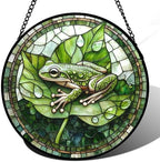 Green Frog Lily Pond Stained Glass Window Hanging Suncatcher Gifts 15" by Follow