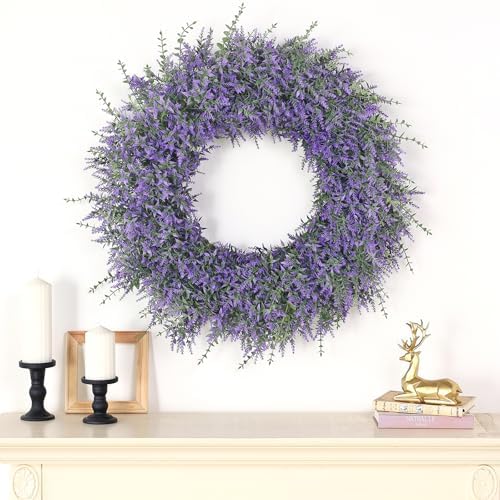 32" Artificial Lavender Eucalyptus Wreath for Front Door Decor(Purple) - Image 5