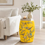 Lefedrasticity Ceramic Garden Stool Outdoor Decorative Garden Stools Hand-Painted Chinoiserie Decor Drum Stool for Garden Patio Backyard Balcony Living Room Bathroom (Yellow, Pattern 4) - Image 2