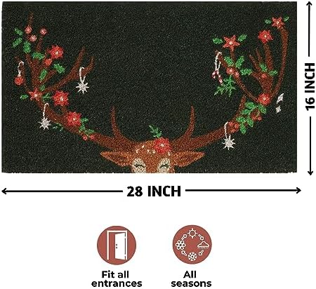 Folkulture Christmas Door Mat Outdoor, Eco Friendly Christmas Door Mats for Front Door, 28 X 16 Inch Welcome Matt or Doormat for Home Entrance, Durable & Anti Slip Coir Door Mats (Reindeer) - Image 2