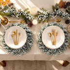 Christmas Cedar Placemats Set of 6 Artificial Round Wreath Charger - Image 3