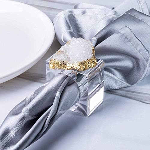 AMOYSTONE White Quartz Napkin Rings Glass Base Dining Table Decor - Image 3