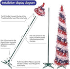 4th of July Decorations, 5FT Patriotic Pop up Pencil Collapsible Artificial Tree, for Independence Day Memorial Indoor Outdoor Home Decor, Red Blue White - Image 3