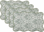 Fennco Styles Sage Damask Scalloped Placemats 12" x 18", Set of 4 – Vintage-Inspired Design Decorative Table Mats for Holidays, Family Gatherings, Kitchen & Dining Décor - Image 4