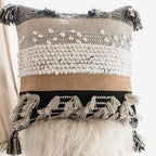 Throw Boho Pillow Cover, 18”x18” Bohemian Moroccan Rustic Decorative Pillows with Tufted Accents, Plush Handwoven Cotton, Textured Woven Neutral Farmhouse Scandinavian Home Decor - Image 2