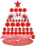 Realspring 72 Pieces Christmas Tree Ornament Set Xmas Assorted Decorations Bulk Glitter Poinsettia Berry Picks Topper Star Sequin Tree Skirts for Home Wreaths Holiday Party Favors (Red) by Realspring