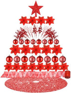 Realspring 72 Pieces Christmas Tree Ornament Set Xmas Assorted Decorations Bulk Glitter Poinsettia Berry Picks Topper Star Sequin Tree Skirts for Home Wreaths Holiday Party Favors (Red) by Realspring