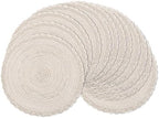 SHACOS 15 inch Round Braided Placemats Set of 12 for Dining Table Woven Boho Place Mats Kitchen Placemat Washable Table Mats, Ivory Bordered by SHACOS