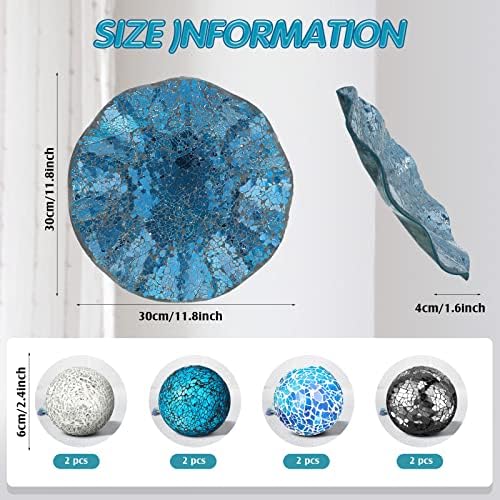 Suclain Centerpiece Bowl and Decorative Balls Set 8 Pcs Table Mosaic Plate with 2.4 Inch Glass Mosaic Orbs Glass Turquoise Tray and Spheres for Centerpiece Table Home Vases Decor(Multicolor) - Image 2