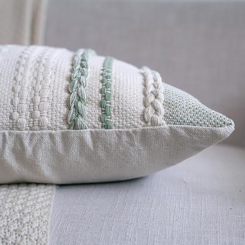 Cethom Boho Throw Pillow Covers 20x20 Inch Set of 2, Sage Green Textured Decorative Couch Pillow Cases for Farmhouse Home Decor, Accent Cushion Cover for Sofa, Bed, Living Room, Bedroom - Image 4