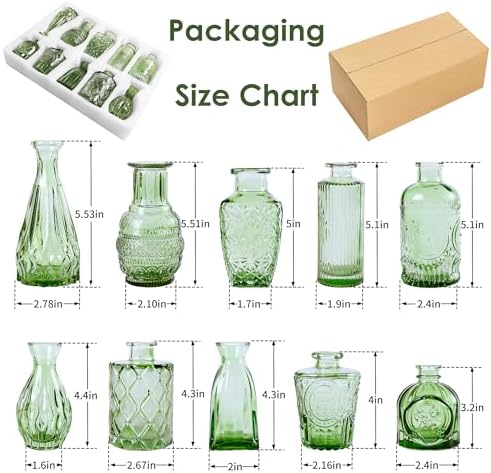 Hunt Green Glass Bud Vases Set of 10, Wedding Table Centerpiece - Image 6