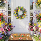 Tingjoo 2 Pcs Summer Floral Door Mat and Wreaths for Front Door - Image 5