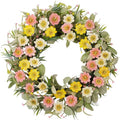 22 Inch Spring Summer Daisy Wreath for Front Door, Pastel Color Floral Wreath with Lamb's Ear Leaves &Berries,Handcrafted Farmhouse Wildflower Wreath for Wall, Window, Wedding Home Decor by wwmira