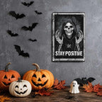 Vintage Metal Tin Sign Halloween Hooded Skeleton Gothic Wall Art for Home Bedroom Office 12×16 Inches with Metal Frame - Image 2