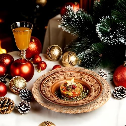 Round Woven Placemats Set of 12，12 Inch Natural Rattan Placemats Hand-Woven Water Hyacinth Placemat Farmhouse Rustic Braided Boho Wicker Table Mats for Christmas Dining Table Wedding Home (12 Inch) - Image 4