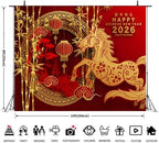 2026 Chinese Lunar New Year Backdrop 10x8ft Red Year of The Horse Lunar New Year Photography Background for Family Yard Outdoor Party Banner Decoration - Image 3