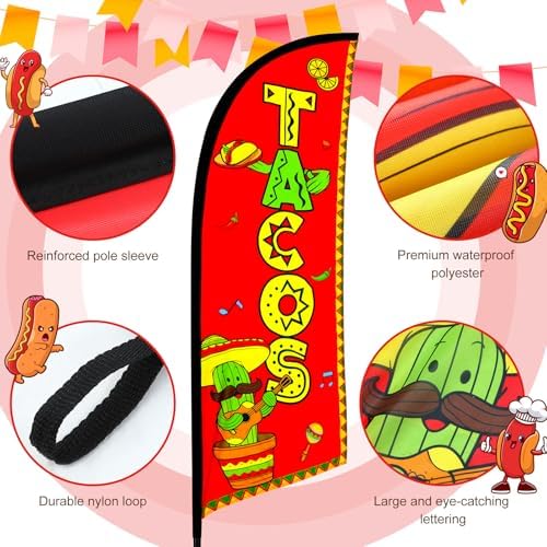 HunnmingRe 2 Set Tacos Feather Flag Kit, 8ft Advertising Swooper Flag Banner with Pole and Ground Stake for Business Restaurant Advertising Banner for Outside Ground - Image 4