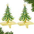 Christmas Stocking Holders for Mantle Set of 2 Green Xmas Tree Stocking Hangers Sturdy Hooks with Gold Non-Slip Base for Fireplace Christmas Gifts Holiday Party Decoration by HEALSTOK
