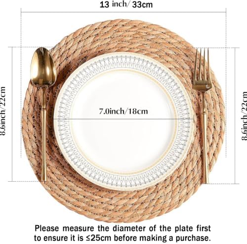 Handmade Heat Resistant 13" Round Woven Placemats Set of 12, Wicker Boho No Chemical Natural Water Hyacinth Place Mats, Farmhouse Table Mats for Kitchen Dining Table,Home Decorations,Wedding - Image 2