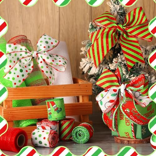 10 Pcs Christmas Ribbon 4 Rolls Mesh Ribbon 6 Rolls Wired Ribbons - Image 3