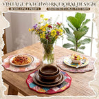 6 Pack Large Quilted Round Placemats 14 Inch Reversible Patchwork Cotton Table Mats, Vintage Floral Cottagecore Farmhouse Washable Dining Table Decor - Image 2
