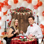 Mocsicka Rustic Wood Door Red Roses Backdrop Love Hearts Brick Wall Background Romantic Valentine's Day Party Decoration Supplies Photo Booth Props (10x8ft) - Image 5