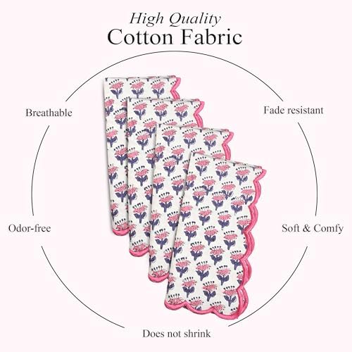CPC Pink Sapphire Block Print Cotton Embroidery Napkin 18x18 (Pack of 4) - Image 5