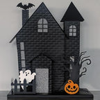 Haute Decor Halloween Haunted House with Bat Projection - Unique Lighted Black Metal Haunted House for Tabletop Halloween Decoration - Image 2
