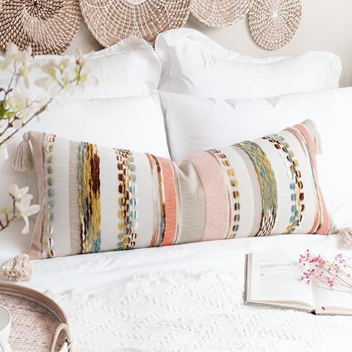 PANOD Boho Long Lumbar Throw Pillow Cover 16 x 36 Red Brown, Chenille Morocan Extra Long Pillow Case Cover, Decorative Long Pillow for Bed Couch Sofa Farmhouse by PANOD