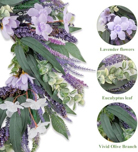 U'Artlines 24 Inch Tulip Wreath for Front Door, Spring Summer Silk Lavender Wreath with Eucalyptus Leaves Artificial Tulip Flower Wreaths for All Seasons Window Wall Wedding Valentines Day Decor - Image 4