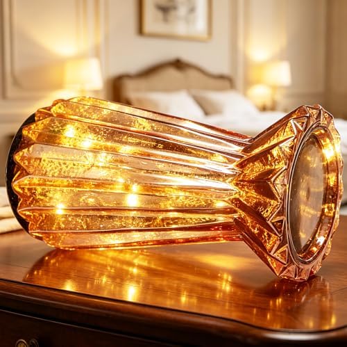 Home Decor, Mercury Glass Pillar Candle Pedestal Holders with led Lights, Lighted up Candle Holder for Pillar Candle, Glass Candlestick Holders with Timer for Wedding Dining Table Xmas (Rosegold) - Image 2