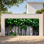 Garden Garage Door Banner 6 x 13 FT, Green Ivy Rustic Wood Fence Garage Door Cover, Botanical Greenery Floral Outdoor Garage Door Decorations, Farmhouse Nature Backdrop for Home Party Decor(Wooden planks) - Image 3