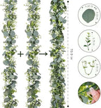 4 Pack Artificial Eucalyptus Garland with White Flowers,5.9FT Greenery Garland Fake Vines Hanging Green Garlands for Table Centerpieces Outdoor Festival Wedding Backdrop Arch Wall Decor - Image 2