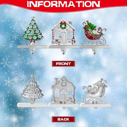 GUOER 3 Pack Christmas Stocking Holder Set for Mantle Christmas Decorations Mantle Fireplace Topper-House, Sleigh and Christmas Tree Hangers Decorative Metal Hanger - Image 4