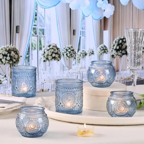 DARJEN 20 Pcs Large Blue Votive Candle Holder Glass Tea Light Candle Holder - Image 6