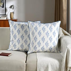 Ridhi Costal Blue Hand Block Print Cotton Pillow Cover 24x24 Inch Set of 2 - Image 2