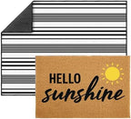 2 Pcs Layered Front Porch Decor, Hello Sunshine Welcome Doormats Summer Coastal Entryway Rug Set, Black and White Striped Crystal Velvet Base and PVC Coil Door Mat, 15.7x23.6 & 23.6x31.5 - Image 2