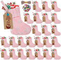 24 Set Mini Pink Christmas Stockings with Gift Tags Bells by Glimin