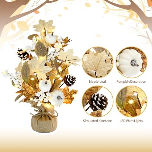Lighted Thanksgiving Table Tree, Neutral Fall Decor for Home Centerpiece - Image 4