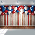 4th of July Patriotic Banner Backdrop 8x6ft Red White Blue Balloons Rustic Wooden Wall Photography Background Independence Day Memorial Day Veteran Birthday Party Decorations by LDWLYW